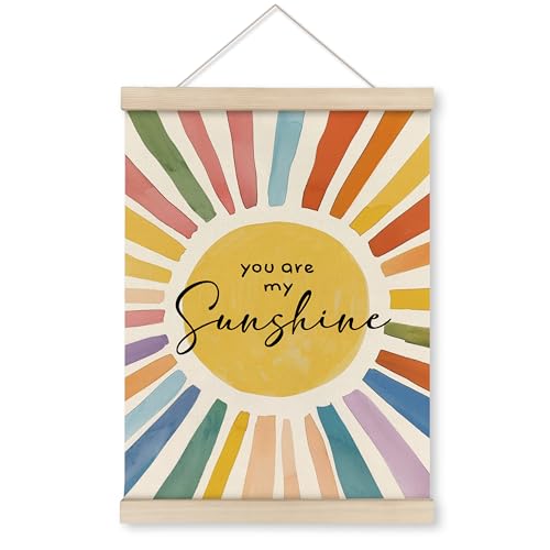 HRQKO You Are My Sunshine Wall Decor Poster Hanger Frame, Nursery Wall Art, Sunshine Playroom Wall Art with Wooden Frames, Boho Sunshine Wall Hanging Banner Decor for Toddler Kids Room, 12x16 Inch