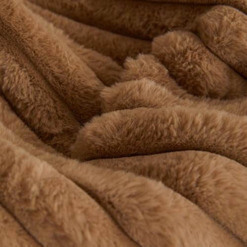 Image of HOMETHREADS 600GSM Thick & Soft Rabbit Fur Plush Sofa Cover-Luxurious Cozy Slipcover, Washable & Pet-Friendly, Anti-Scratch Protector for Sofas (Faux Linning Brown, 1 Seater | 70x70cm)