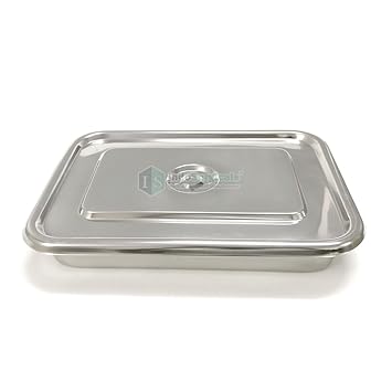 IS IndoSurgicals Stainless Steel Instrument Tray with Cover, Deluxe Quality (2, 14"X10"X2")