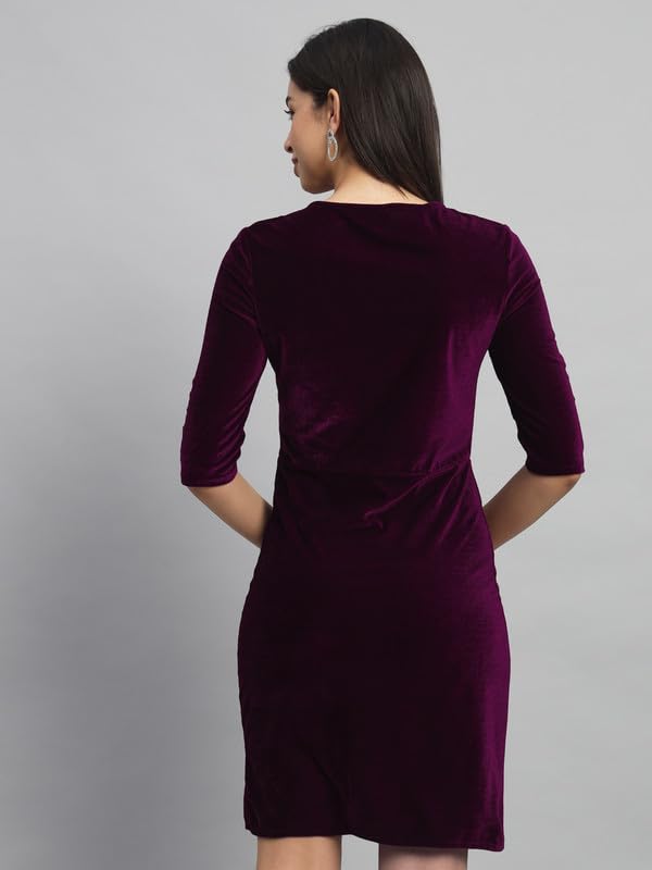 Image of V-Neck Party Dress for Women Bodycon | Shiny Velvet Half Sleeves Above Knee Length Outfit