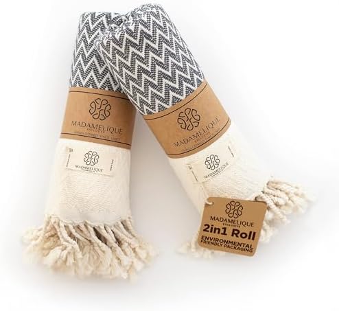 Madamelique Exclusive Hand Towels Set of 2-18 x 40 Inches - Decorative Bathroom Peshtemal Towel for Hand, Face, Hair, Yoga, Tea, Dishcloth, Kitchen and Bath - 100% Pure Cotton (Gray)