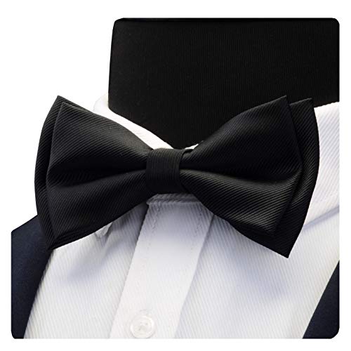 Image of GUSLESON Mens Solid Color Two Layer Pre-tied Bow Tie and Pocket Square Cufflink Set with Gift Box