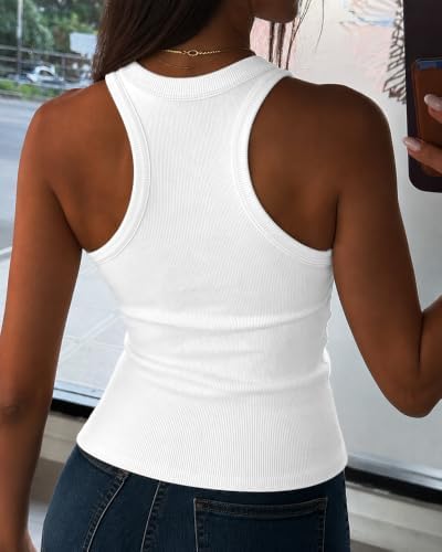 CHICME 여성용 펄 라인스톤 골지 탱크 탑 레이서백 셔츠 — 사진 3
