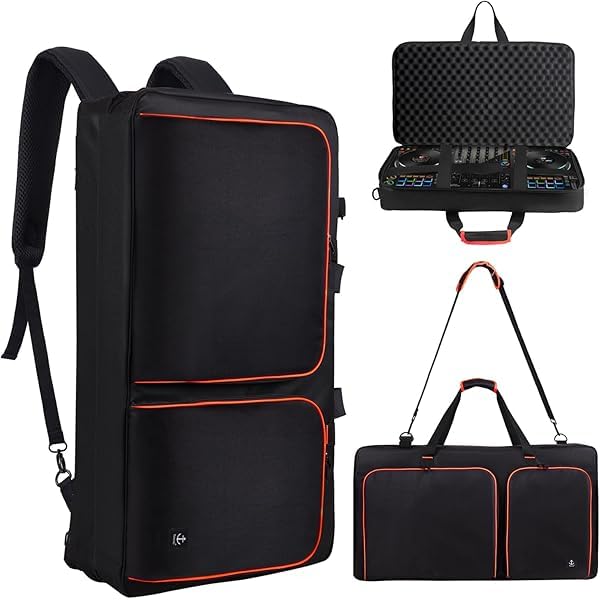 Custodia per controller DJ DDJ-FLX4/DJ 400/DDJ-REV1, borsa imbottita per controller DJ, con 5 tasche per laptop, cuffie, cavi, custodia per DJ con tracolla regolabile (arancione, 57,1 x 36,6 x 11,9