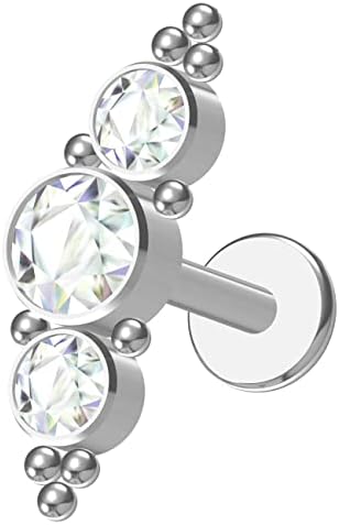 NewkeepsR 16G G23 Titanium Internally Threaded Cubic Zirconia Crescent Bezel Cluster Gem Top Cartilage Labret Stud