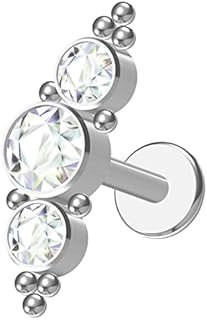 NewkeepsR 16G G23 Titanium Internally Threaded Cubic Zirconia Crescent Bezel Cluster Gem Top Cartilage Labret Stud
