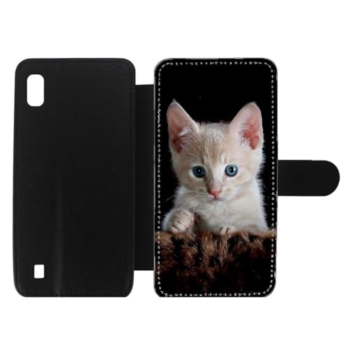 Étui cuir pour Samsung Galaxy A10 housse chaton yeux bleus aimant