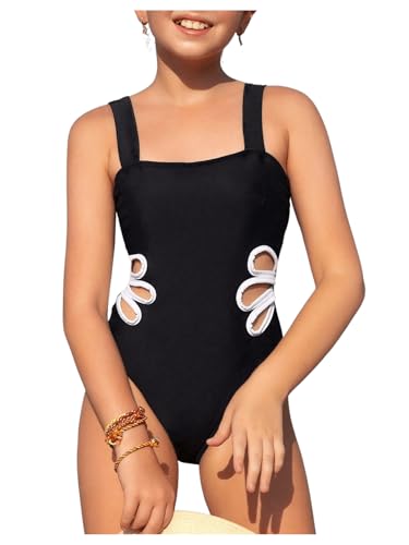 SHENHE Girl's Colorblock Cut Out One Piece Swimsuit Beach Sports Swimwear Bathing Suit3