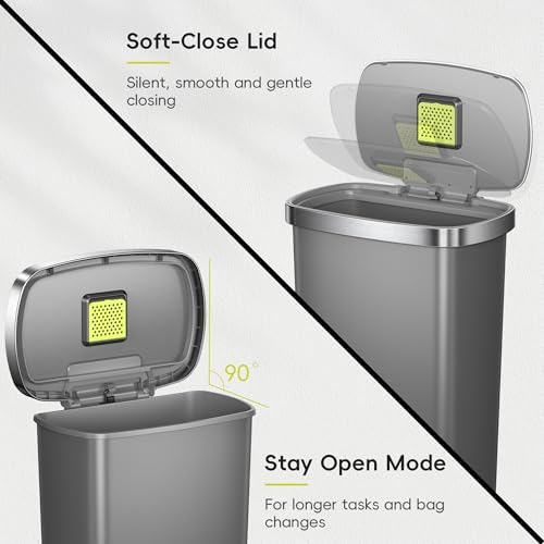Caneca de basura rectangular de plástico con tapa de acero inoxidable, 50 L miniatura 4