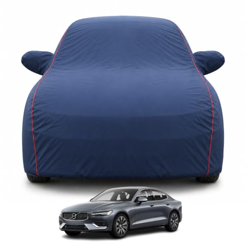 Image of Premium Car Cover for Volvo S-60 Model | Waterproof, UV & Dust Protection | Mirror & Antenna Pocket | Triple Stitched, Soft Inner Lining, Belt & Buckle (Navy Blue)