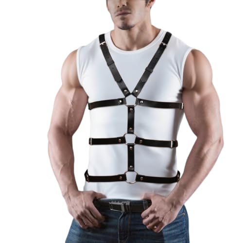 Men's PU Leather Chest Harness Belt, Adjustable Punk Style Body Belt for Muscle Show, Shoulder Strap Costume for Festival, Clubwear, Cosplay Fashion Outfit X021