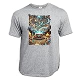 MERCHANDMANIA Camiseta Gris Mezcla café Mistico magico fantastico Astral Constelaciones Claro Moda Verano Tshirt