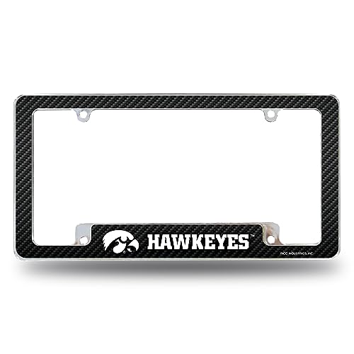 Rico Industries NCAA Iowa Hawkeyes Carbon Fiber 12" x 6" Chrome All Over Automotive License Plate Frame for Car/Truck/SUV