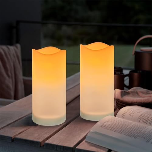 Image of Taylor & Brown 2 Pack Solar Powered Outdoor Candles, Waterproof LED Flameless Pillar Candle, Dusk to Dawn, Rechargeable Solar Battery Included, Patio Decor