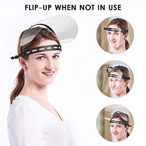 Ewa Adjustable Face Shield（2Pack+10Visors）, All-Round Protection Cap With Clear Anti-Fog Shields, Lightweight Transparent Face Shields(2 Support Frame + 10 Replaceable Visors+ 4 Sponge Strips)-Black #TOP2