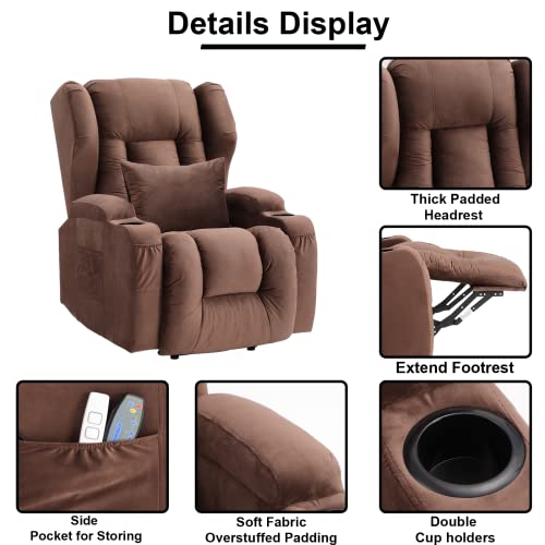 Obbolly Power Lift Recliner Chair For Elderly, Wingback Massage Chair Recliner With Heat, Soft Velvet Lazy Sofa Sleeper Chair With Cup Holders, Usb, Side Pockets For Living Room (Brown) #TOP3