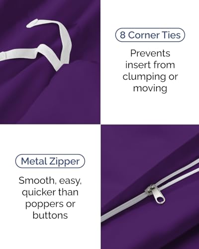 Image of Duvet Cover Twin /Twin XL Size Set - Extra Soft Twin /Twin XL Duvet Cover 68 inch x 90 inch with 1 Pillow Sham for Women, Men, Kids & Teens - Comfy, Easy-Care & Fade Free with Zipper Closures and Ties (Purple)