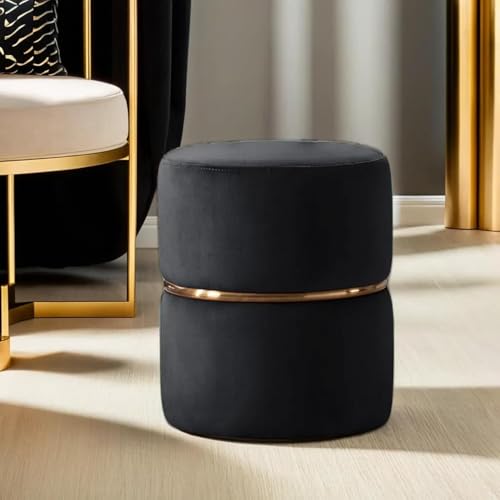 Image of Wooden Puffy Stool for Living Room Round Footstool - Ottoman Stool for Living Room Furniture Round Ottoman - Sitting Pouffe Ottoman Stool /Room Dcor /Office Stool - Black