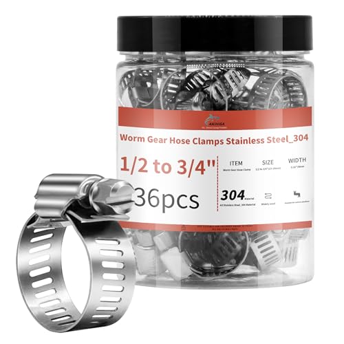 36 Pack 1/2\"-3/4\" Worm Gear Hose Clamps, Adjustable Range 13-19mm, 304 Hose Clamps Stainless Steel, for Pipe Plumbing Automotive And Mechanical Application