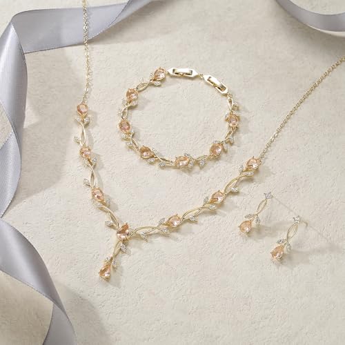 Image of EVER FAITH Cubic Zirconia Pearl Leaf Bridal Jewelry Set for Bride Women