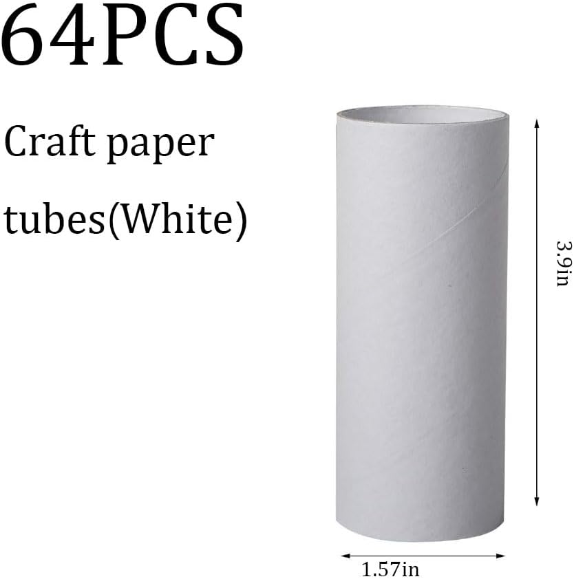 64 Pack Cardboard Tubes Craft Rolls,Kraft Paper Rolls Cardboard Tubes For Crafts,Paper Towel Rolls For Crafts 1.57x 3.9in (White)