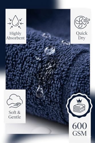Image of Towels for Bath | Towels for Bath Large Size Bath Towel - Soft & Absorbent | 600 GSM | 1 Piece Bath Towel for Men /Women | 70 cms x 140 cms - Navy Blue