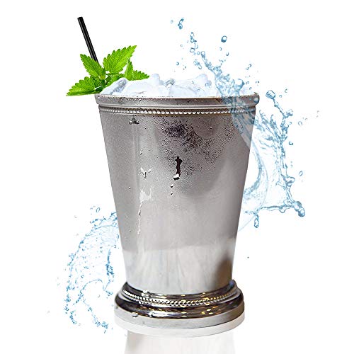 Mint Julep Cup - Solid Aluminum Nickel Plated 12 Oz Beautifully Beaded Trim