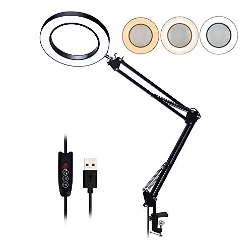LED 5X Magnifying Glass Light Desk Lamp - 3 Light Modes 10 Brightness
