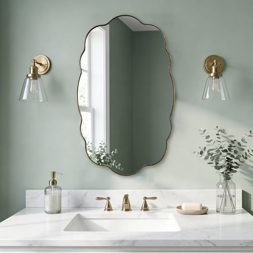 ANDY STAR Brushed Gold Oval Bathroom Mirror, 24x40 Inch Scalloped