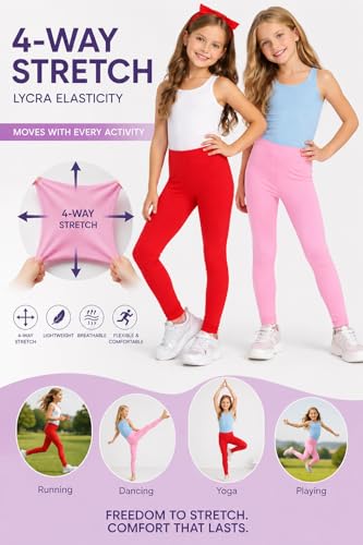 Image of BODYCARE Girl's Skinny Fit Girls Leggings Pack of 2- Soft Stretch Lycra Full Length Pants for Kids - School Casual Dance Gym Everyday Wear