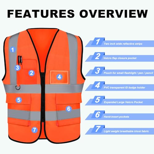 Image of XPCARE Reflective Safety Vests For Women Men, High Visibility Security Vest Pockets and Zipper Front Construction Work Vest