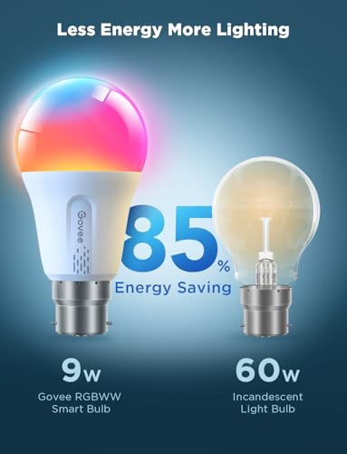 Govee RGBWW B22 Smart Bulb, Work with SmartThings, Matter, Alexa and Google Assistant, WiFi Alexa Light Bulbs B22, 9W, 800LM, Music Sync, 16 Million Colors, 54 Scenes, 4 Packs - Image 5