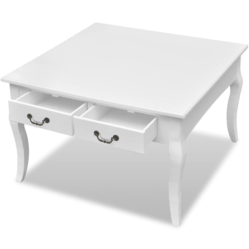 Tavolino da salotto bianco, 80 x 80 cm, con 4 cassetti