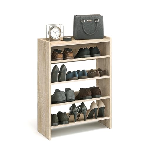 KOMTO Schuhregal Schmal - Schuhablage Flur mit 4 Ebenen Offener Schuhschrank Schuh Organizer Platzsparend | Elexis Sonoma Eiche 60 x 25 x 80 cm