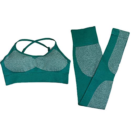 Mayround Women's Seamless Compression Workout Set 2 Pieces High Waist Legging and Sports Bra Exercise Outfits Pants (Dark Green, Medium)