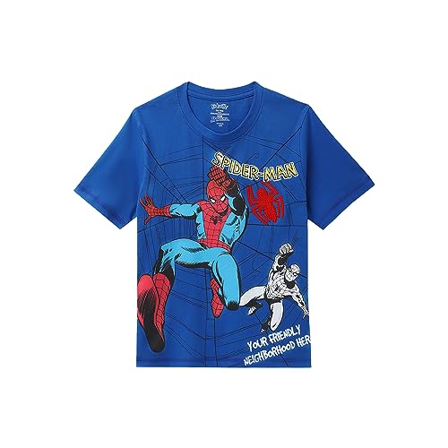 Image of Kidsville Spiderman Printed Regular Fit Blue Cotton Boy's T-Shirt