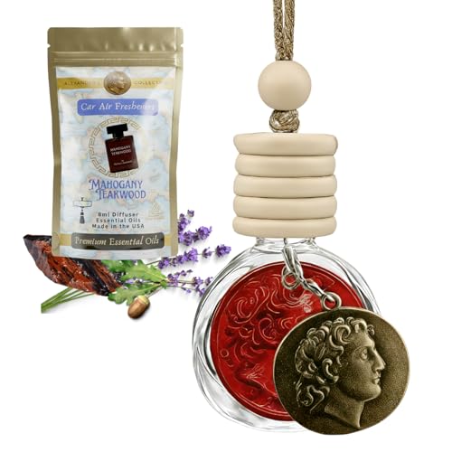 Image of Mahogany Teakwood Luxury Car Air Freshener - Rich Scent Inspired by Classic Teakwood, Long-Lasting 100% Essential Oils, Made in USA - Includes Bronze Alexander Coin Charm by House Of Olympus