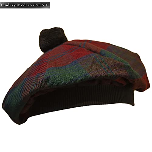 Image of Scottish Tam O' Shanter Hat Tartan Bonnet Pom Pom Wool Flat Cap One Size