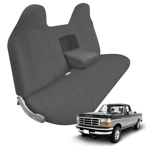 Kistrba Seat Cover Compatible with 1993-1998 Ford Truck Regular/Extended/Crew Cab, Front Solid Bench Seat with Integrated Center Armrest and Molded Headrests Seat Cover, Charcoal