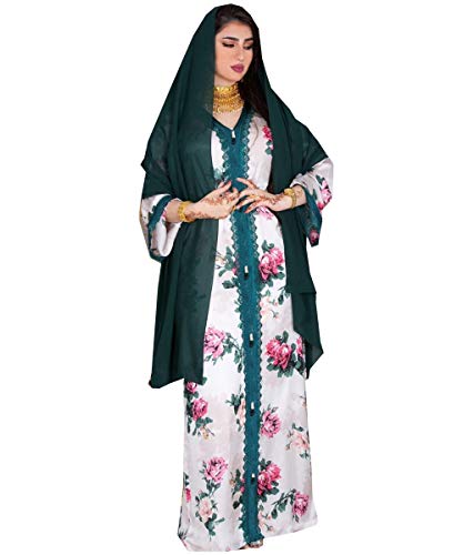 MedeShe Women Ethnic Ribbon Maxi Dress Moroccan Kaftan Muslim Long Sleeve Abaya Arabic Jalabiat (XL, White Satin Abaya)