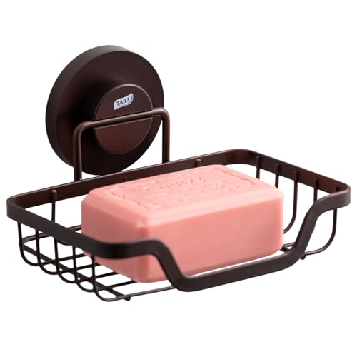 Image of TAILI Soap Dish, Bar Soap Holder Suction Cup, Stainless Steel Sponge Holder | Soap Dish for Shower Wall, Self-Draining Soap Holder Shower for Bathroom & Kitchen, Brown