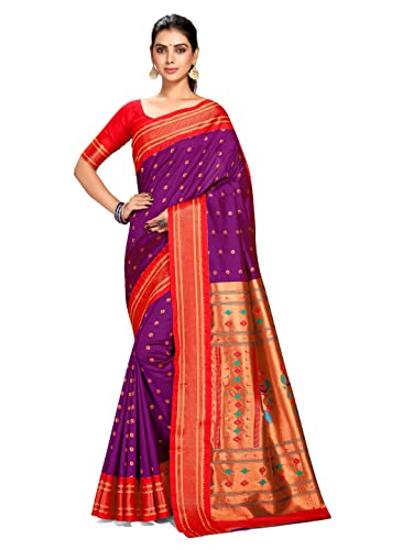 Varkala Silk Sarees Muniya Paithani Saree, Silk Blend Traditional Maharashtrian Saree with Copper Zari Border