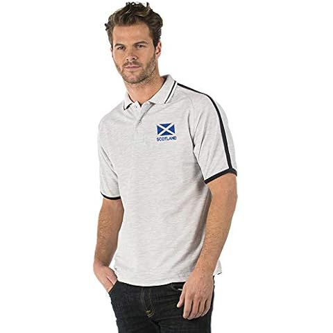 Bruntwood Scotland Flag Emblem Premium Club Piped Polo Shirt - Unisex, Colour Heather/Black - XS to 3XL (2XL (50)) Cover