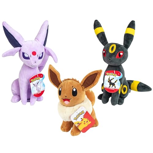 Pokemon 8" Eevee, Espeon & Umbreon Plush 3-Pack - Generation 2 Evolution Figure Set - Officially Licensed - Authentic Stuffed Animal Toy - Gift for Kids, Boys, Girls - 2+ -  Jazwares, PKW2259_PKW4018