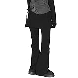 Harajuku Vintage Korean High Waist Gothic Aesthetic Rock Trousers Y2K Fake Two Piece Wide Leg Skirt Flare Pants (Black,Medium)