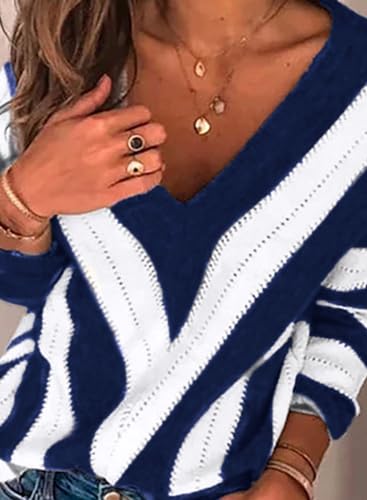 PRETTYGARDEN Sweaters for Women 2025 Long Sleeve Striped Knitted V Neck Pullover Jumper Tops Fall Outfits Fashion Clothing
