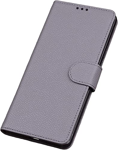 Étui portefeuille iPhone 13 Pro Max cuir véritable gris KANUZ