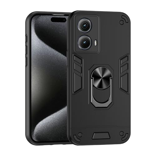 Compatible with Motorola Edge 5G 2024 Phone Case Series Rugged, Shockproof Protective Cover with Built-in Metal Ring Stand, Compatible with Magnetic Car Mount- Black
