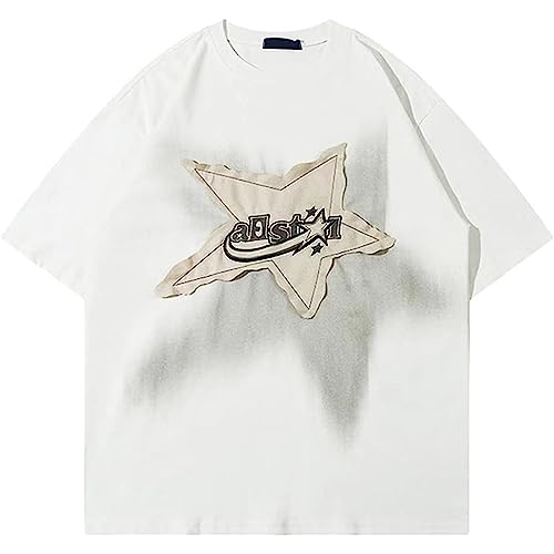 Y2K 90er Jahre Vintage Oversized T-Shirts Star Graphic Tees Y2k Casual Unisex Streetwear Grunge Ästhetische Tops Kleidung, A weiß, XXL