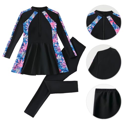 Image of FYMNSI Girls Modest Full Coverage Swimsuit Long Sleeve Rash Guard with Pants UPF 50+ Sun Protection Swimwear for Kids 5-14